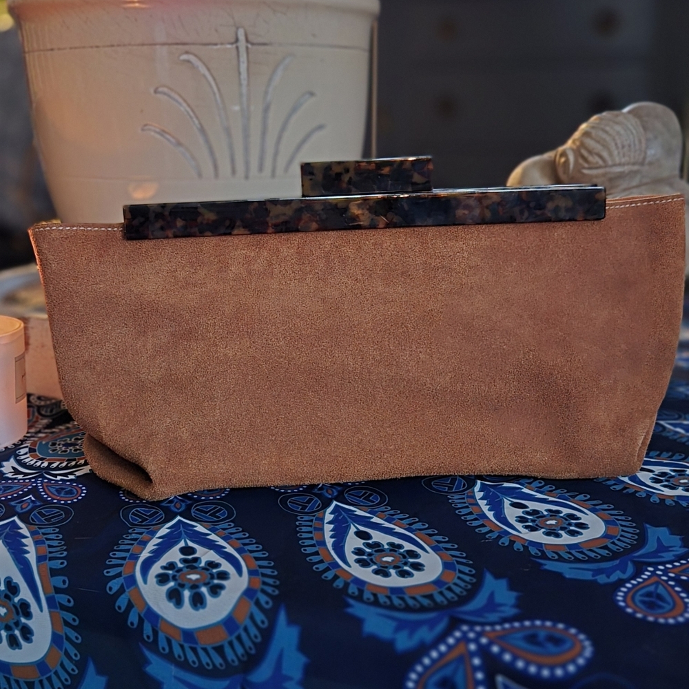 Tan Suede Clutch Bag